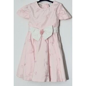 Little Bitty Girl's Dress Size 5T Pink Floral Embroidered Bow Back Tie Cap Sleev